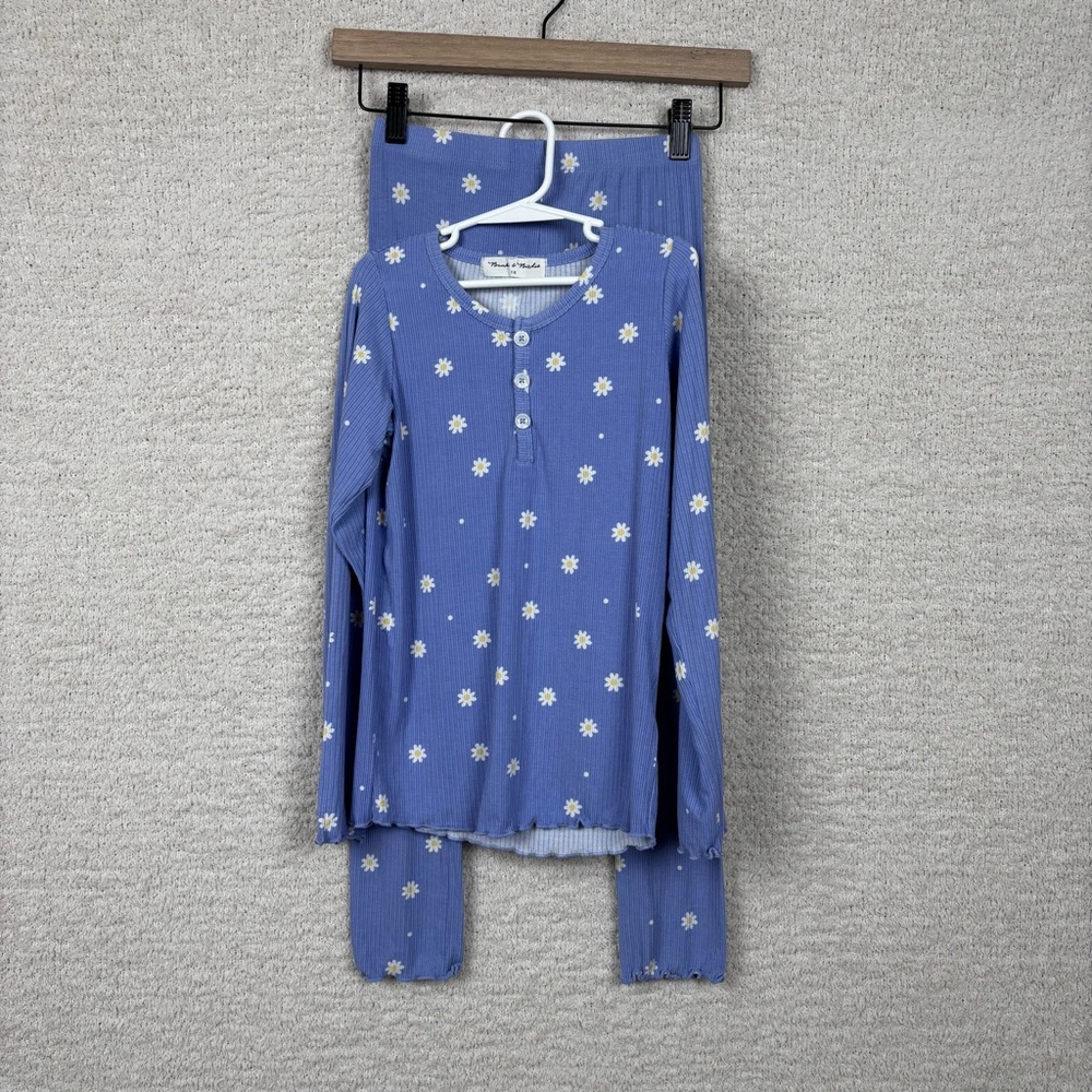Bambi & Birdie Pajamas Girls 7/8 Blue Sunflower Print Bamboo Stretch Top Pants